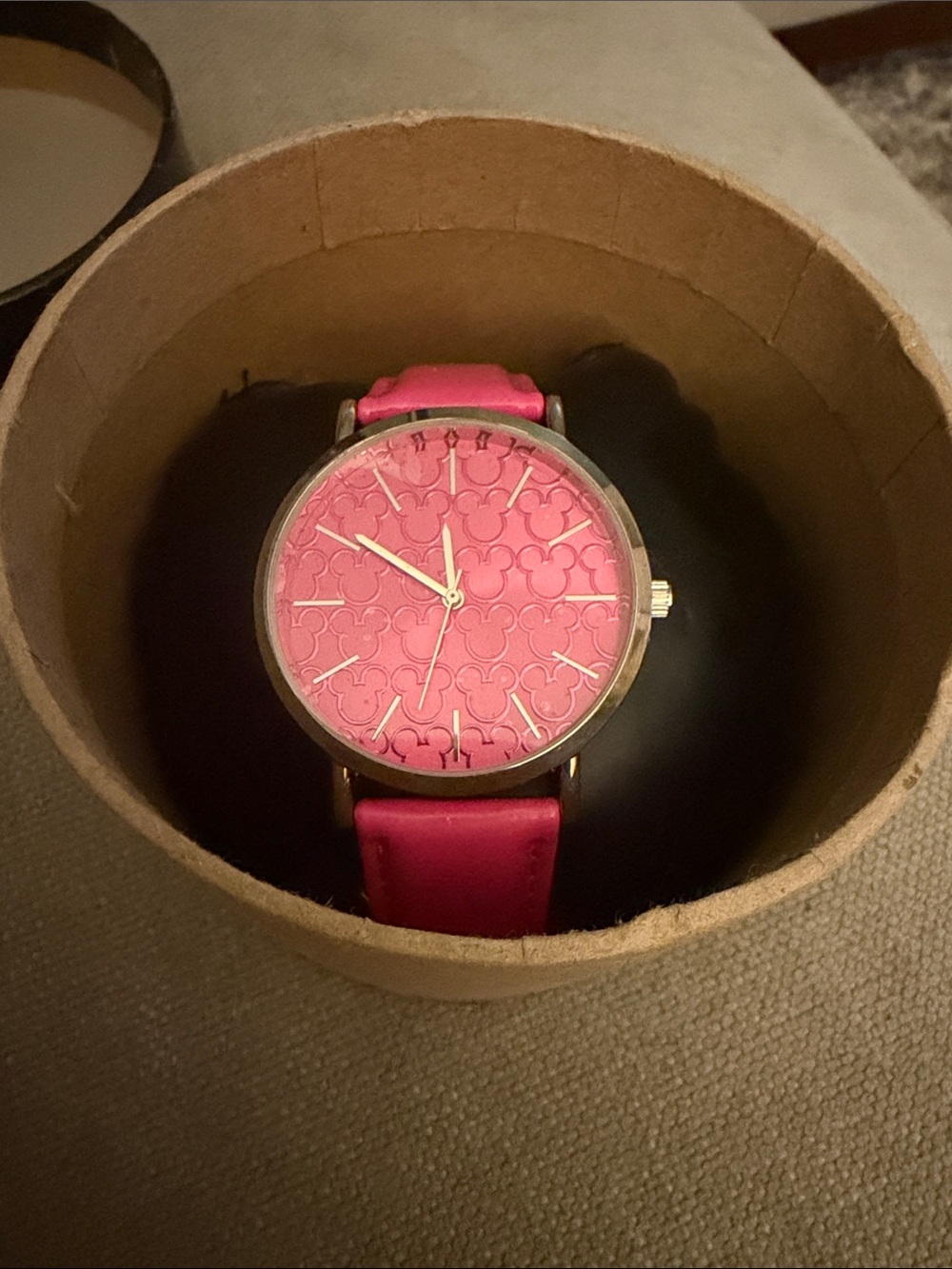 Disney Pink Patterned Dial Women's Watch with Gold Accents